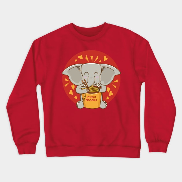 African Bush Elephant eating noodles, African Forest Elephant, elephant life, elephant wildlife, cute animal friendly, elephant for kids, nursery elephant Crewneck Sweatshirt by WorldOfMine